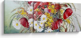 Obraz vázy s divokými kvetmi (s hodinami) (90x30 cm)