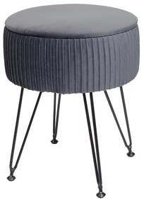 Taburetka s úložným priestorom K47- zamat, v45 x Ø35 cm - Sivá