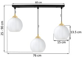 Závesné svietidlo Costa, 3x biele sklenené tienidlo, b/g