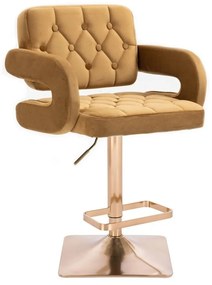 LuxuryForm Barová stolička ADRIA VELUR na zlatej hranatej podstave - hnedá