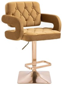 LuxuryForm DESIGN Barová stolička ADRIA VELUR na zlatej hranatej podstave - hnedá