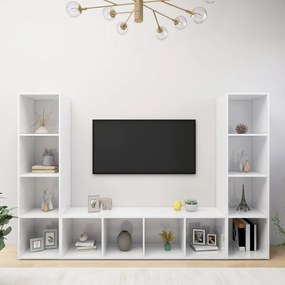 TV skrinky 3 ks lesklé biele 142,5x35x36,5 cm drevotrieska