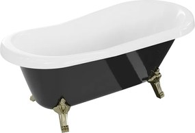 Mexen Retro, voľne stojaca vaňa 150 x 73 cm, biela-čierna, zlaté nohy, 53251507375-50
