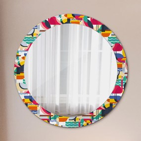 Okrúhle ozdobné zrkadlo Geometrické tropické vtáky fi 80 cm