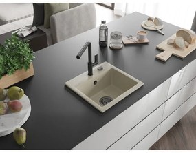 Mexen Milo, 1-komorový granitový drez 435x410x171 mm a drezová batéria Flora, béžová, 6505-69-670401-70-B