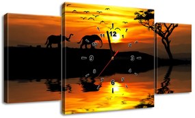 Gario Obraz s hodinami Afrika - 3 dielny Rozmery: 90 x 70 cm
