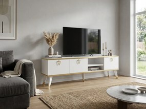 AKCIA TV stolík CAROL 160 cm, biela/zlatá II. akosť