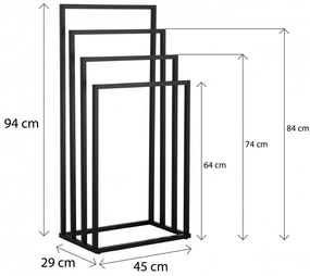 Erga Lonia, štvorramenný vešiak na uteráky 45x29x94 cm, čierna matná, ERG-YKA-P.LONIA4-BLK