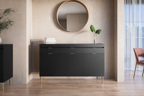 Komoda Sentia 157 cm s 3 zásuvkami - čierna / zlatá