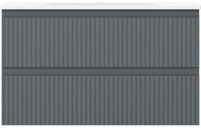 Mexen Rivel, kúpeľňová skrinka 80 cm s umývadlom Vela, 2 zásuvky, drážkovaná, grafitová matná/biela matná, 91A20-08047-2-BFF66-W23M0