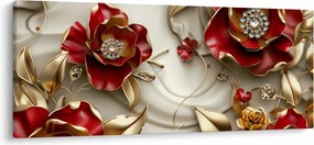 Obraz - 3D Červeno-zlaté kvety (120x50 cm)