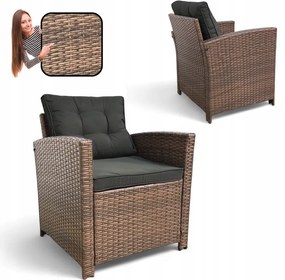 Set dvoch záhradných kresiel z technoratanu SFS020-SC - hnedé + sivé vankúše