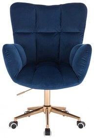 LuxuryForm DESIGN Kreslo AURORA VELUR na zlatej podstave s kolieskami - modré