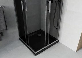 Mexen Rio, štvorcový sprchovací kút s posuvnými dverami 70(dvere) x 70(dvere) x 190 cm, 6mm šedé sklo, chrómový profil + čierna sprchová vanička SLIM, 860-070-070-01-40-4070