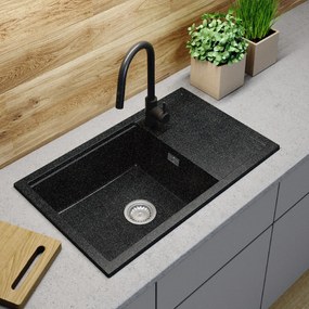 Gamma Advance 8050, 1-komorový granitový drez 800x500x210 mm, čierna so zlatými bodmi, GMA-ZLE000148