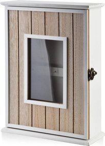 Drevená skrinka na kľúče STACY Window 22x8x29,5 cm biela/hnedá