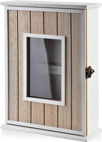 Drevená skrinka na kľúče STACY Window 22x8x29,5 cm biela/hnedá