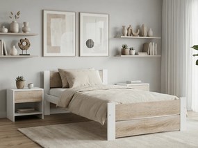 Posteľ IKAROS DOUBLE 90 x 200 cm, biela/dub sonoma Rošt: Bez roštu, Matrac: Matrac COCO MAXI 20 cm