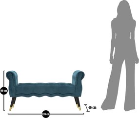 Lavica Paris 120 cm zamat tyrkysová/zlatá