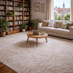 AladinWorld Expres, Kusový koberec Scroll béžový štvorec, 400x400, béžová, obývacia izba