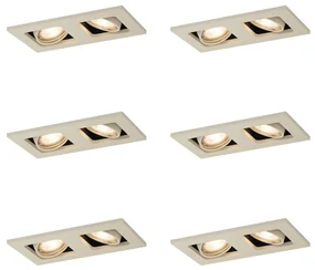 Sada 6 ks Moderné zabudované bodové svetlo béžové GU10 50 mm otočné a sklopné 2-svetlo - Qure