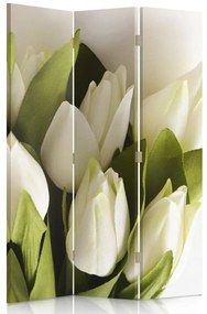 Ozdobný paraván Bílé tulipány květy - 110x170 cm, trojdielny, klasický paraván