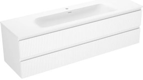 Mexen Rivel, kúpeľňová skrinka 160 cm s umývadlom Vela, 2 zásuvky, drážkovaná, biela matná, 91A20-16047-2-BFF01-W23M01