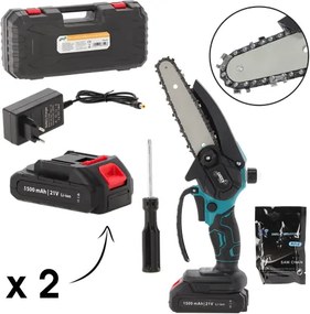 Akumulátorová reťazová píla na konáre – dve batérie, nabíjačka, kufrík