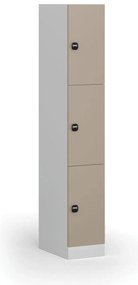 Šatníková skrinka S1 s úložnými boxmi, 3 boxy, 1850 x 300 x 500 mm, zámok s čítačkou RFID kariet, béžové dvere