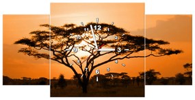 Gario Obraz s hodinami Nádherná africká krajina - 3 dielny Rozmery: 30 x 90 cm