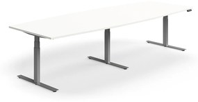 Výškovo nastaviteľný rokovací stôl QBUS, ovál, 3200x1200 mm, strieborný rám, biela