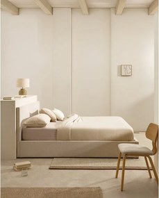 Béžová čalúnená dvojlôžková posteľ s úložným priestorom s roštom 180x200 cm Nahiri – Kave Home