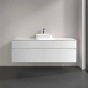 VILLEROY &amp; BOCH Collaro závesná skrinka pod umývadlo na dosku (umývadlo v strede), 4 zásuvky, s LED osvetlením, 1600 x 500 x 548 mm, White Matt, C104B0MS