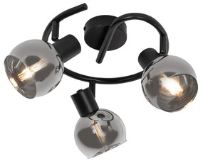 Stropné svietidlo Art Deco čierne s dymovým sklom 3-svetlé okrúhle - Vidro