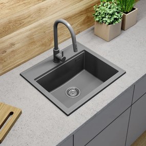 Gamma Modern 5055, 1-komorový granitový drez 560x500x210 mm, šedá, GMA-ZM-55-G