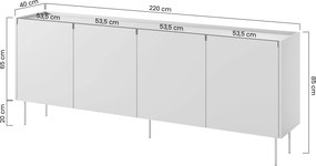 Čierna matná komoda Desin 220 cm so štyrmi dverami - duba nagano