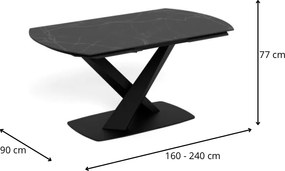 Rozkladací jedálenský stôl Morella 160/240 cm čierny mramor/čierny