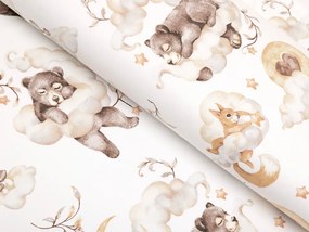 Biante Detská bavlnená obliečka na vankúš Sandra SA-456 Medvedíkovia zajačikovia a veveričky v oblakoch na bielom 50 x 70 cm