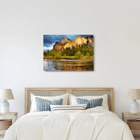 Sklenený obraz - Skaly pri jazere (70x50 cm)