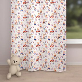 Biante Detský bavlnený záves Sandra SA-521 Modro-červení psíkovia s autami na bielom 150x140 cm