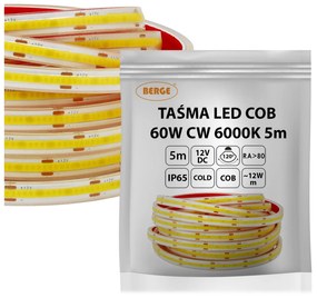 BERGE LED pásik COB - 12W/m - vodotesný - 5m - studená biela