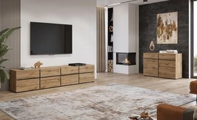 Moderný TV stolík Cross 225 cm - dub wotan / čierna