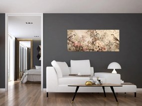 Obraz - Vintage maľba vtáčikov (120x50 cm)