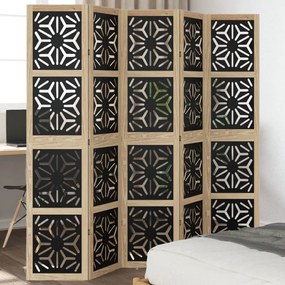 Paraván, 5 panelov, hnedo čierny, masívne drevo paulovnie 358806