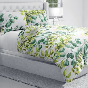 Biante Bavlnené posteľné obliečky Sandra SA-244 Zelený eukalyptus na bielom Jednolôžko 140x200 a 70x90 cm