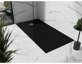 Mexen Stone+, obdĺžniková vanička z minerálneho kompozitu 200 x 80 cm, čierna, zlatá lesklá krytka, 44708020-G