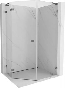 Mexen Lunar, L päťuholníkový sprchový kút naklápací doľava 80x90 cm, 8mm číre sklo, profil grafit brúsený, 831L-080L-090P-66-00-L