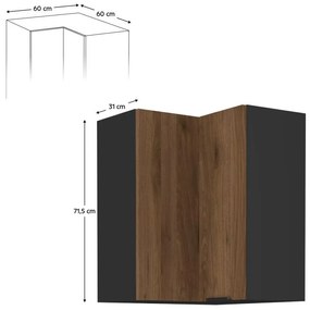 Horná rohová kuchynská skrinka Monzesa 60x60 GN 72 2F (orech okapi + čierna) . Vlastná spoľahlivá doprava až k Vám domov. 1096955