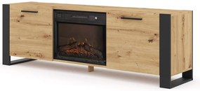 TV skrinka/stolík s krbom Nulakka (dub artisan + čierna). Akcia -20%. Vlastná spoľahlivá doprava až k Vám domov. 1124968