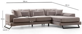 Dizajnová rohová sedačka Heimana 308 cm svetlosivá - pravá